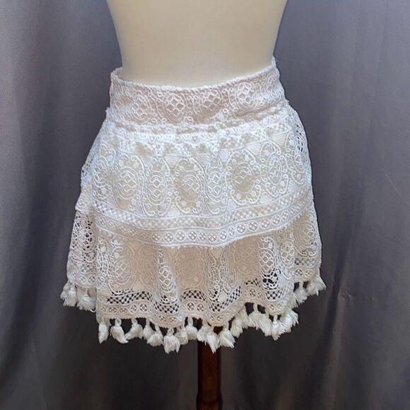 Anine Bing Crochet skirt ruffle tier fringe tassel XS festival - Picture 5 of 12